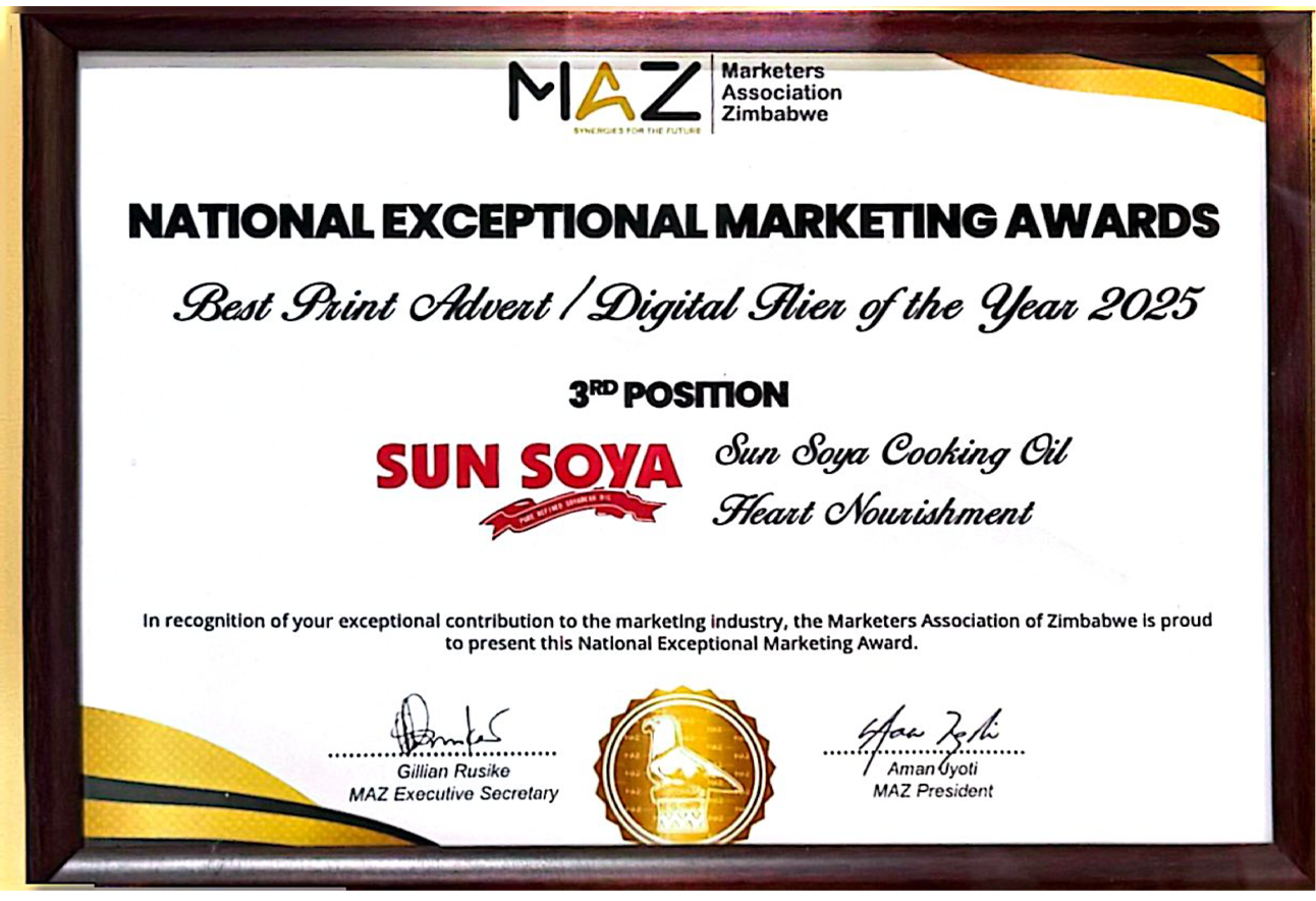 un Soya Cooking Oil awarded 3rd Position for Best Print Advert / Digital Flier of the Year 2025 at the National Exceptional Marketing Awards