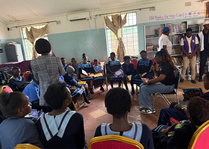 Students benefiting from new library and donated books in Zambia